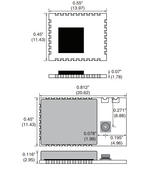 Mechanical Drawing - TE Connectivity / Linx Technologies HumPRC™ 868MHz RF Modules
